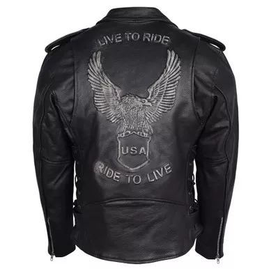 VANCE LEATHERS USA Men's Eagle Embossed Classic Biker Jacket