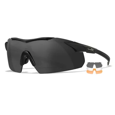 WILEY X EYEWEAR Vapor Comm Shooting Sunglasses with Matte Black Frame and Grey/Clear/Rust Lens (3552)