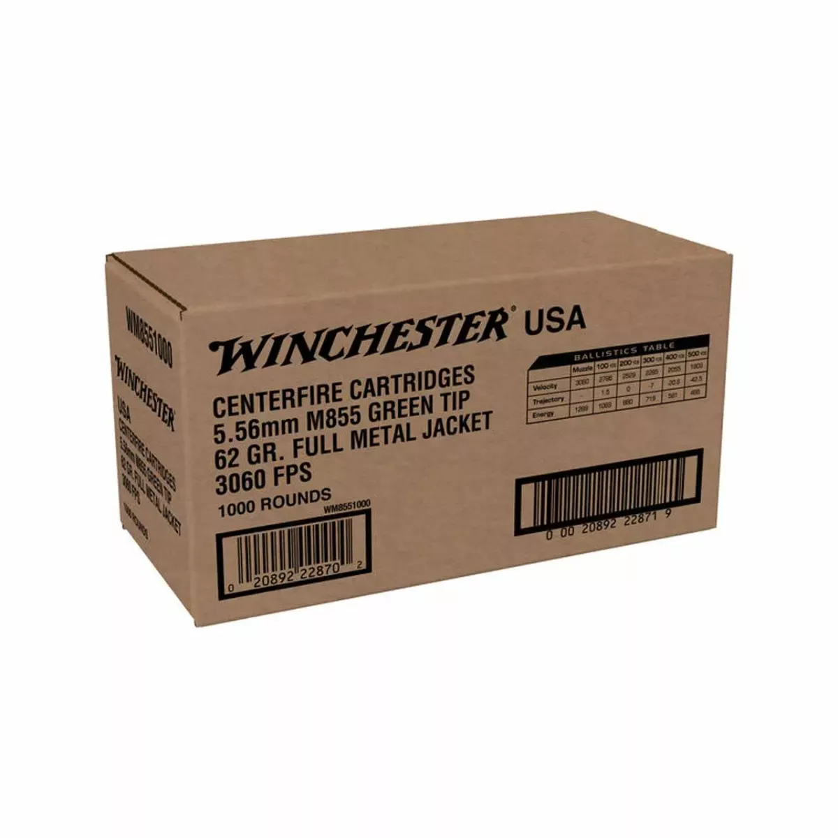 Winchester 5.56x45mm NATO 62gr Green Tip 1000rd