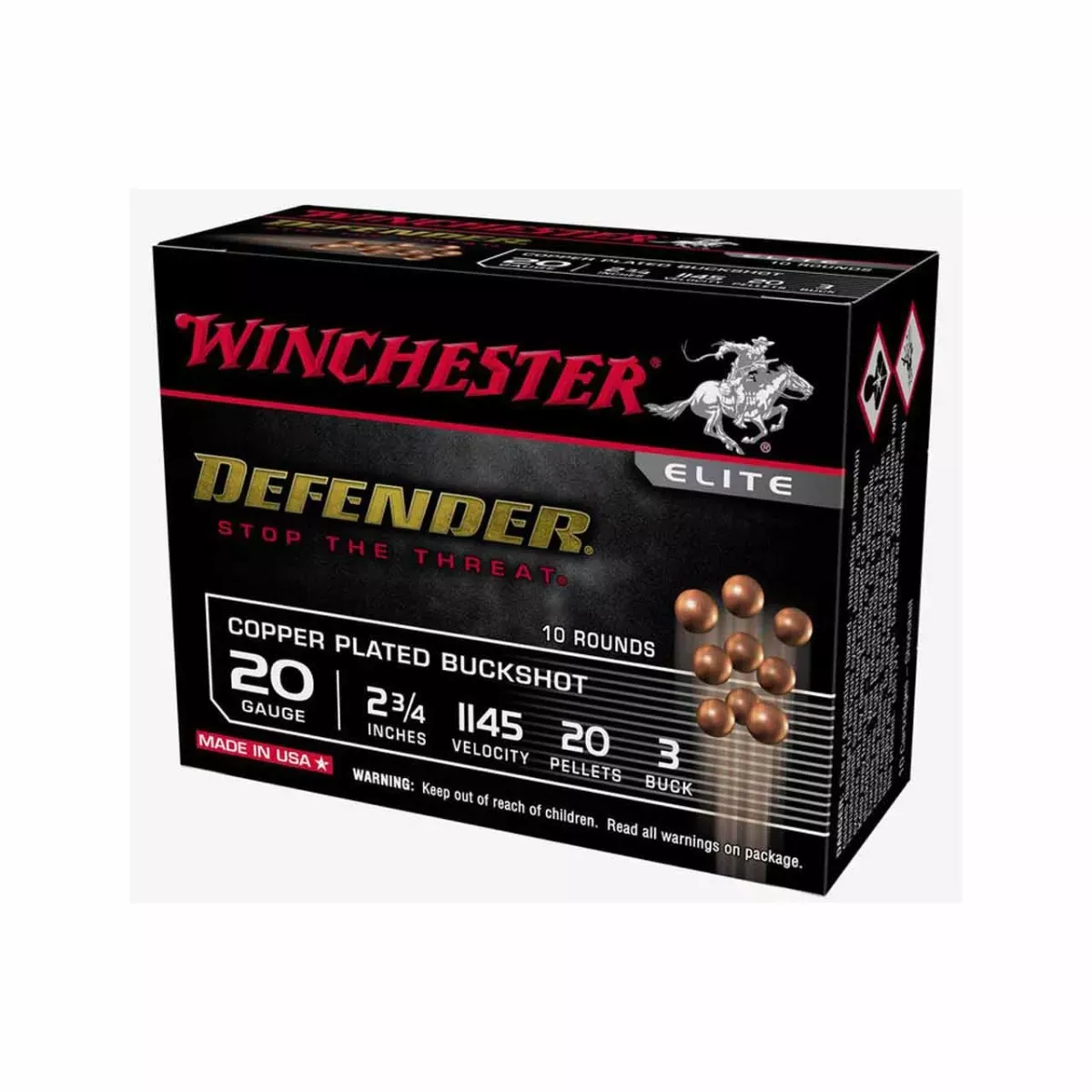 Winchester Defender 20 GA 2-3/4" #3 Buck 10/Box