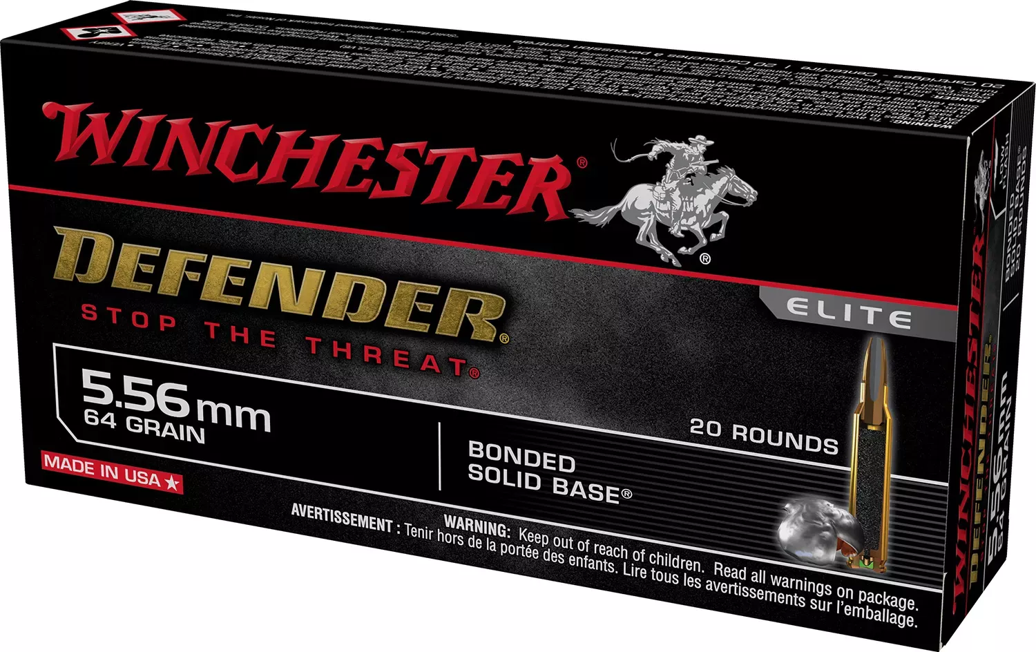 Winchester Defender 5.56x45mm NATO 64 Gr. Bonded Solid Base 20/Box