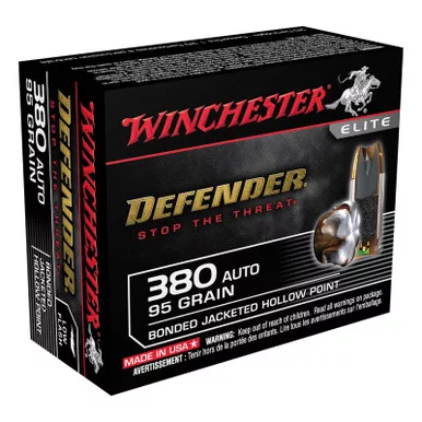 Winchester Defender Ammunition S380PDB 380 ACP 95GR Bonded Jacketed HP Box of 20
