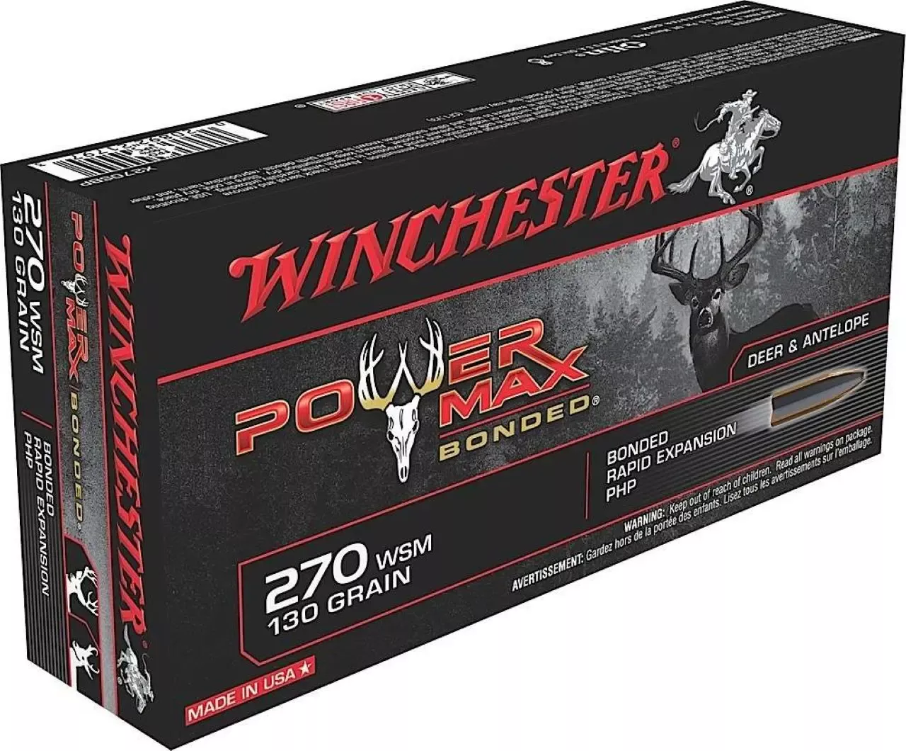 Winchester Power Max Bonded 270 WSM Ammo 130 gr PHP 20 Rounds X270SBP