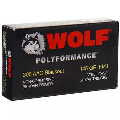 Wolf Polyformance 300 Blackout Ammo 145GR FMJ Steel Case 20 Rounds
