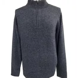 Woolly Men's Lambswool/Nylon Solid Quarter Zip Sweater - Charcoal - L