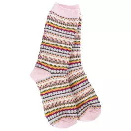 World's Softest Women's Weekend Boho Crew Socks - Pink Stripe