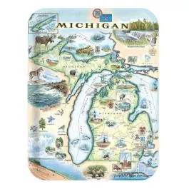 Xplorer Maps Michigan Map Wood Serving Tray - Medium