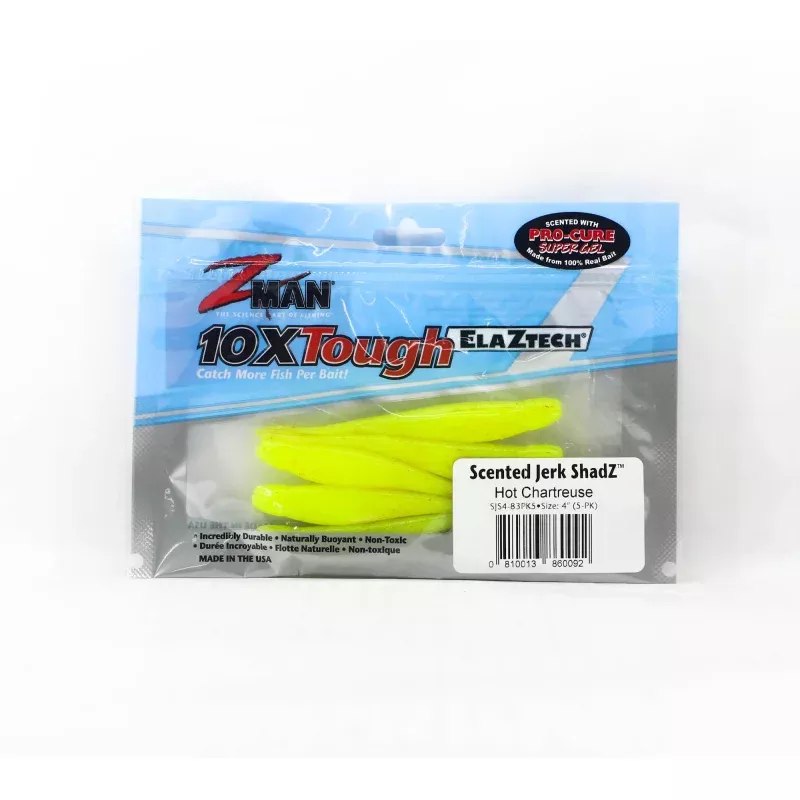 Zman Soft Lure Jerk ShadZ 4 Inch 5/Pack Hot Chartreuse (0092)