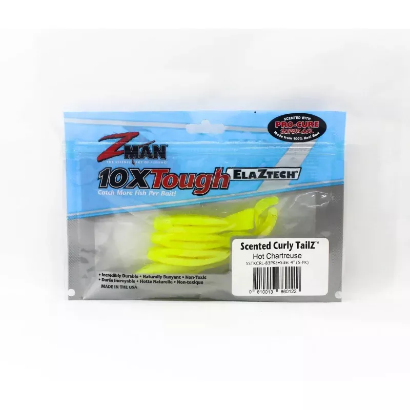 Zman Soft Lure StreakZ Curly TailZ 4 Inch 5/Pack Hot Chartreuse (0122)